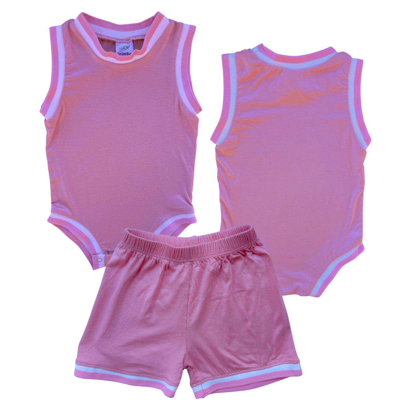 Blank Basketball Jersey Baby Bodysuit & Matching Shorts Pink No Sweatband Set