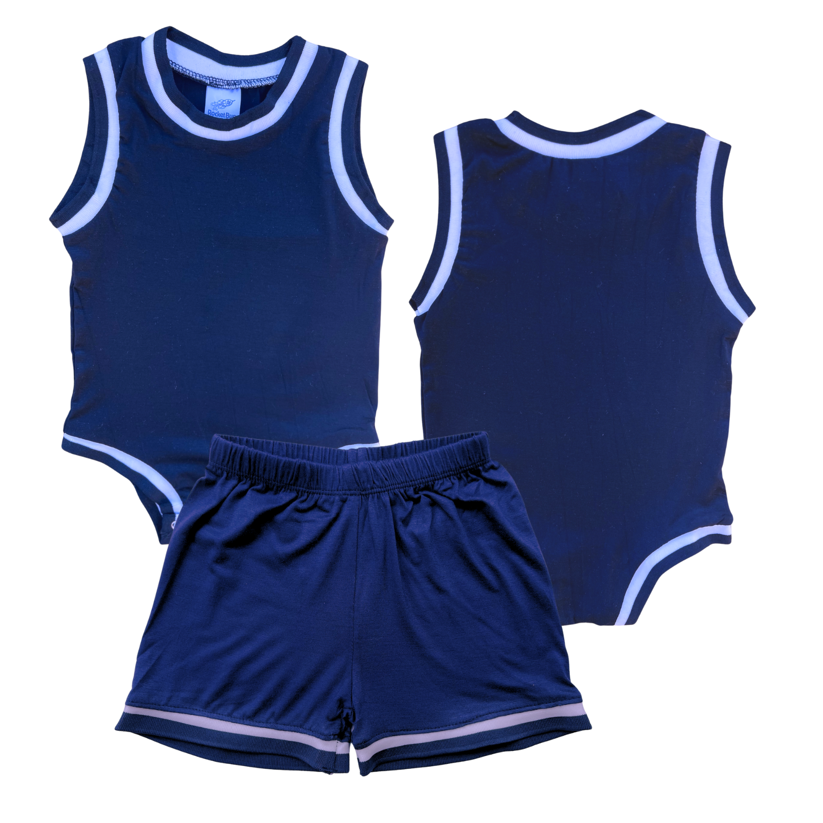 Blank Basketball Jersey Baby Bodysuit & Matching Shorts Navy No Sweatband Set