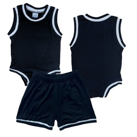 Blank Basketball Jersey Baby Bodysuit & Matching Shorts Black No Sweatband Set