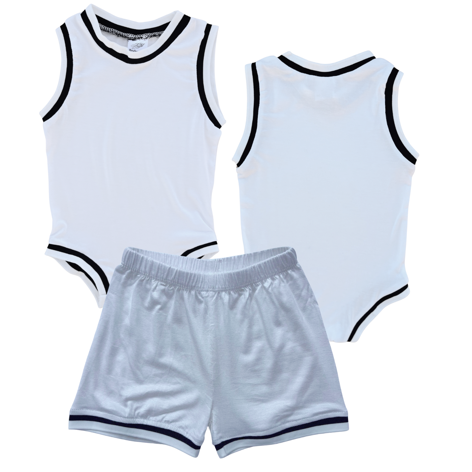 Blank Basketball Jersey Baby Bodysuit & Matching Shorts White (Black Graphic) No Sweatband Set