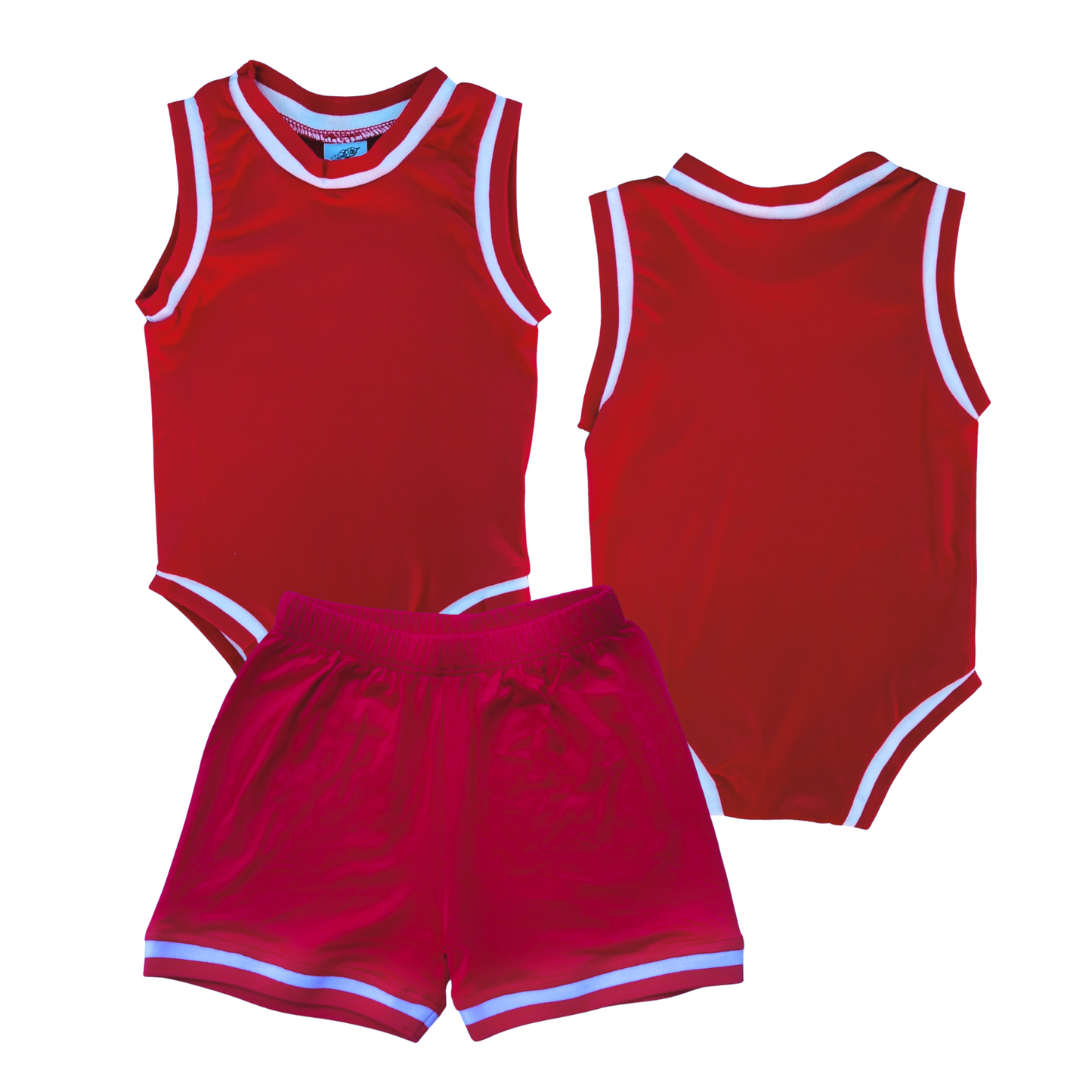 Blank Basketball Jersey Baby Bodysuit & Matching Shorts Red No Sweatband Set
