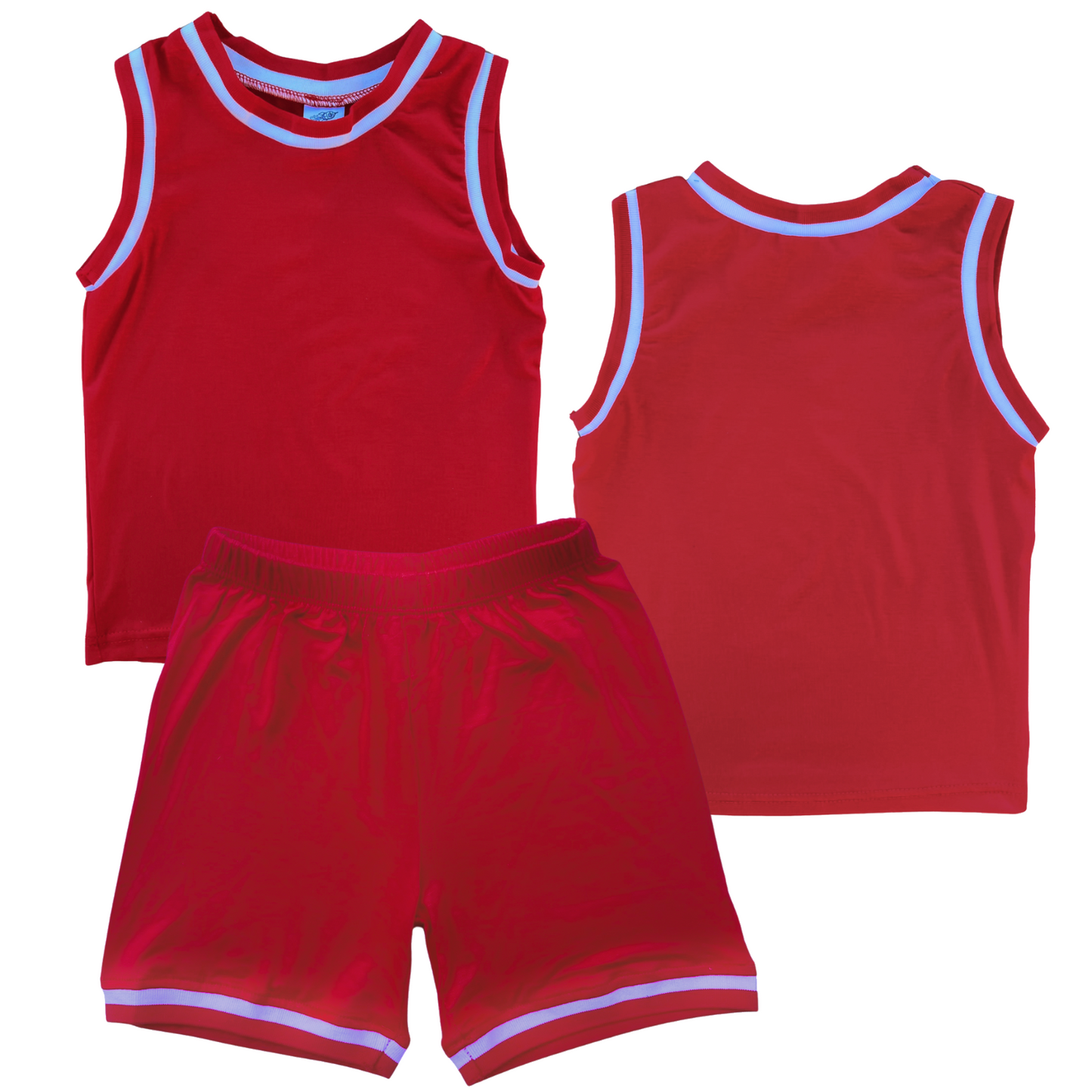 Blank Sleeveless Basketball Jersey & Shorts Set for Toddlers Red No Sweatband Set