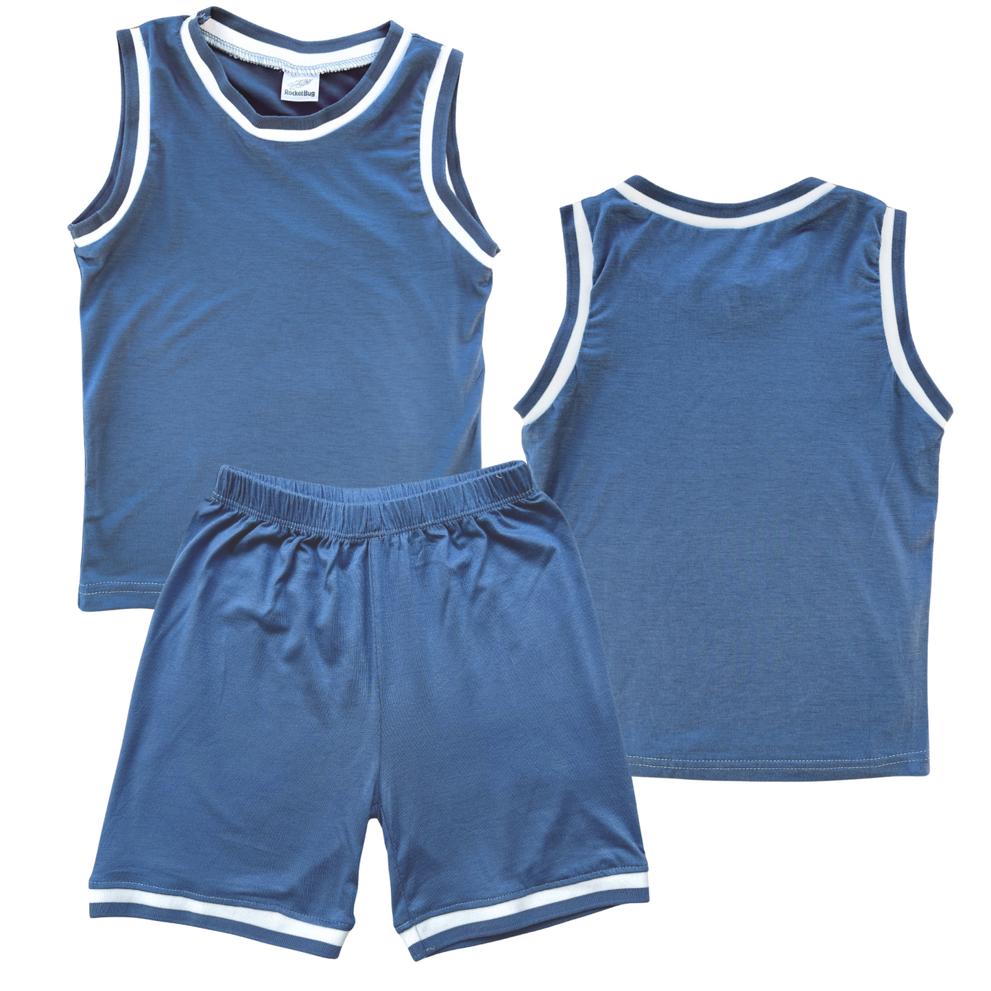 Blank Sleeveless Basketball Jersey & Shorts Set for Toddlers 2T Blue No Sweatband Set