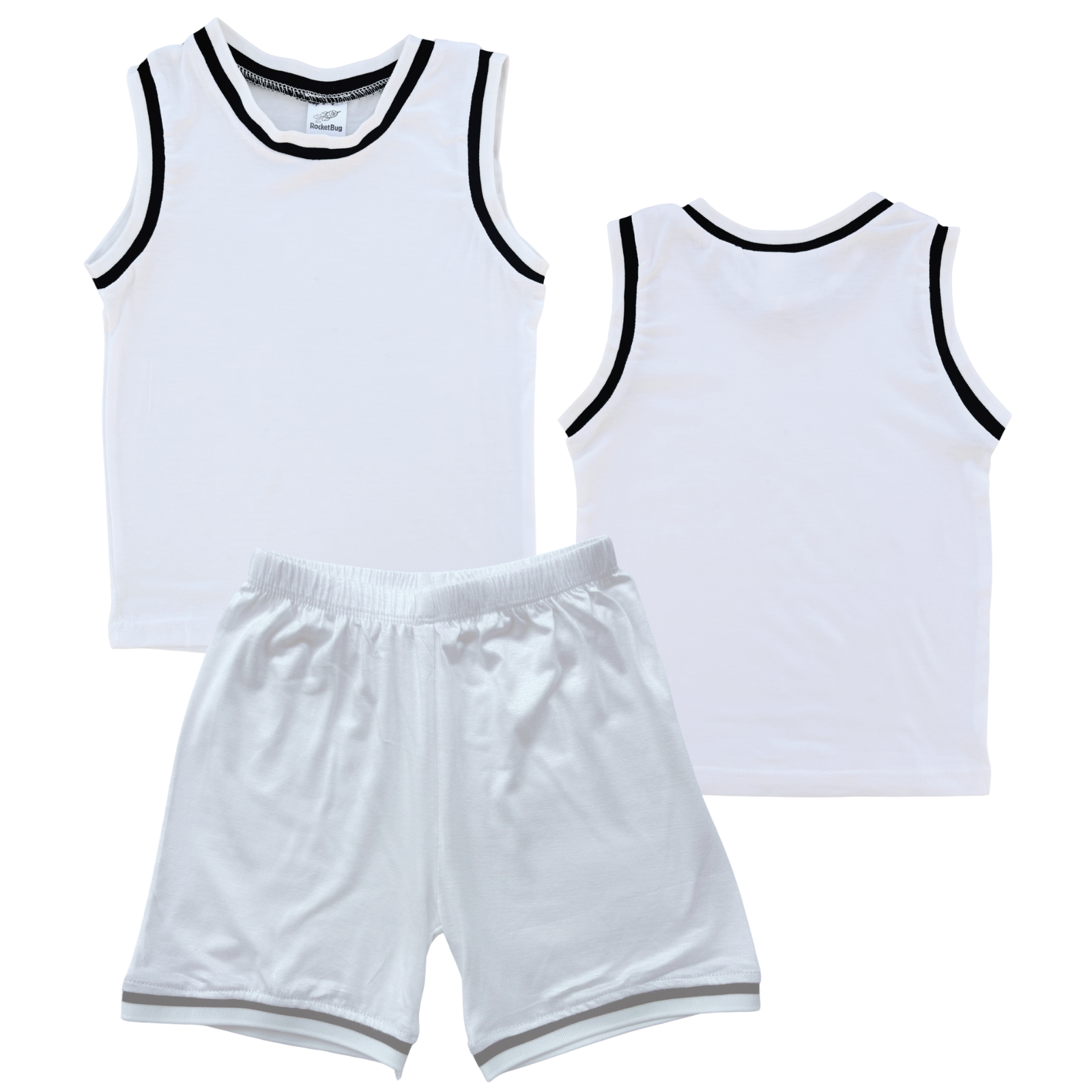 Blank Sleeveless Basketball Jersey & Shorts Set for Toddlers White (Black Graphic) No Sweatband Set
