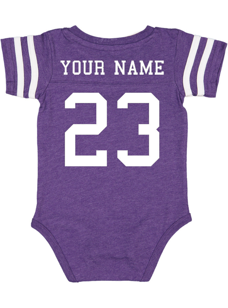 Custom Football Jersey Baby Bodysuit Personalized with Name and Number (Back Only) Vintage Purple