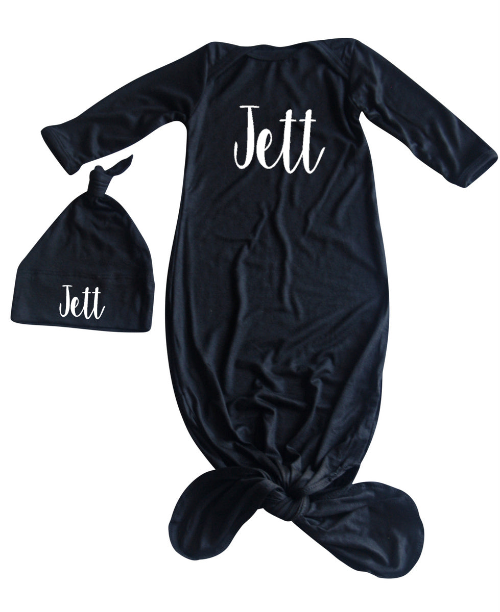 'Lush' Personalized Silky Knotted Baby Knotted Gown for Boys & Girls Silky Black Yes
