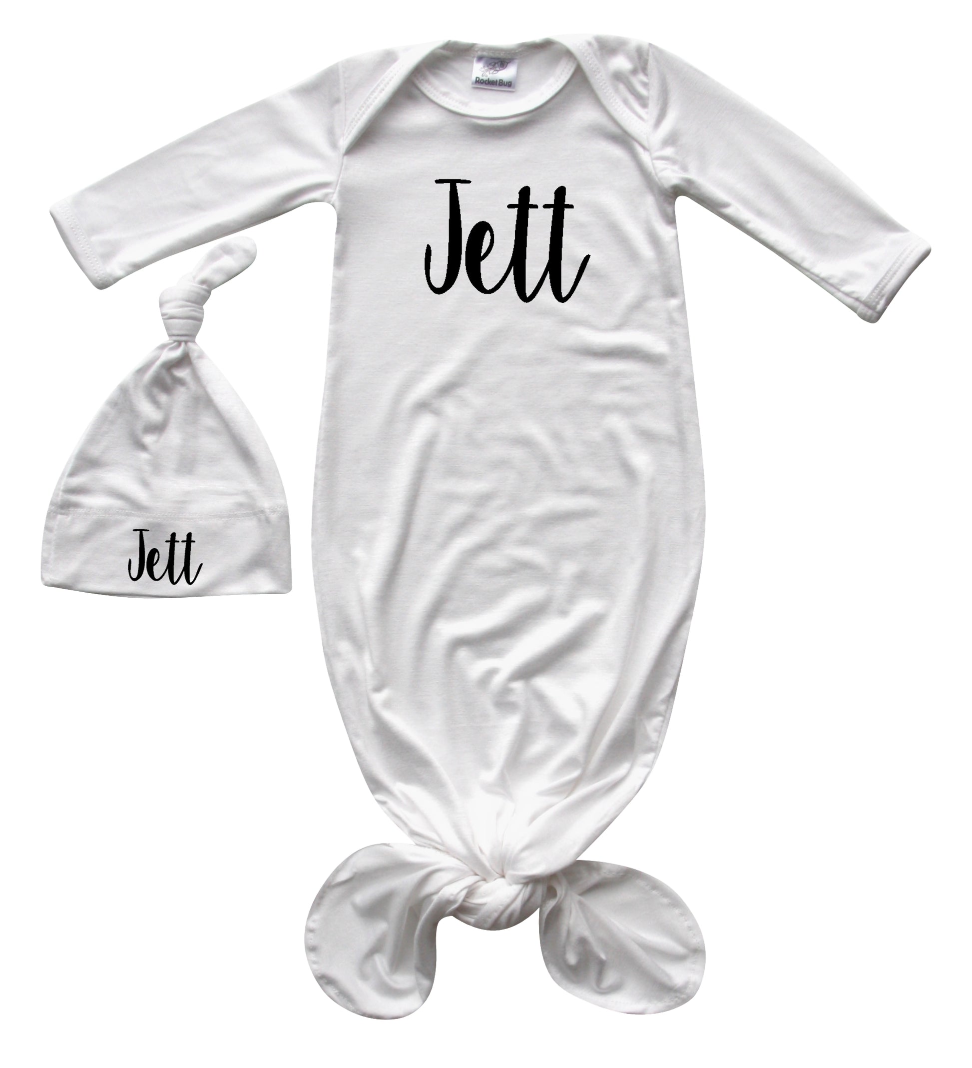 'Lush' Personalized Silky Knotted Baby Knotted Gown for Boys & Girls Silky Off White (black graphic) Yes