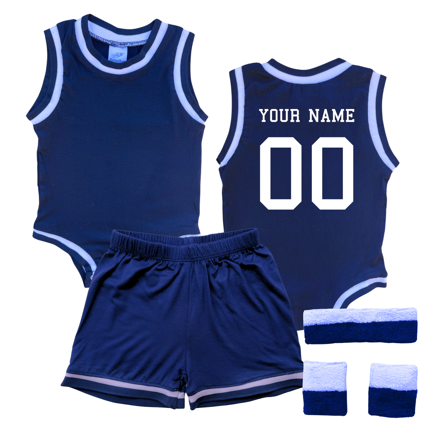 Personalized Basketball Jersey Baby Bodysuit & Matching Shorts with Name & Number on BACK Only Navy Yes Include Sweatband Set