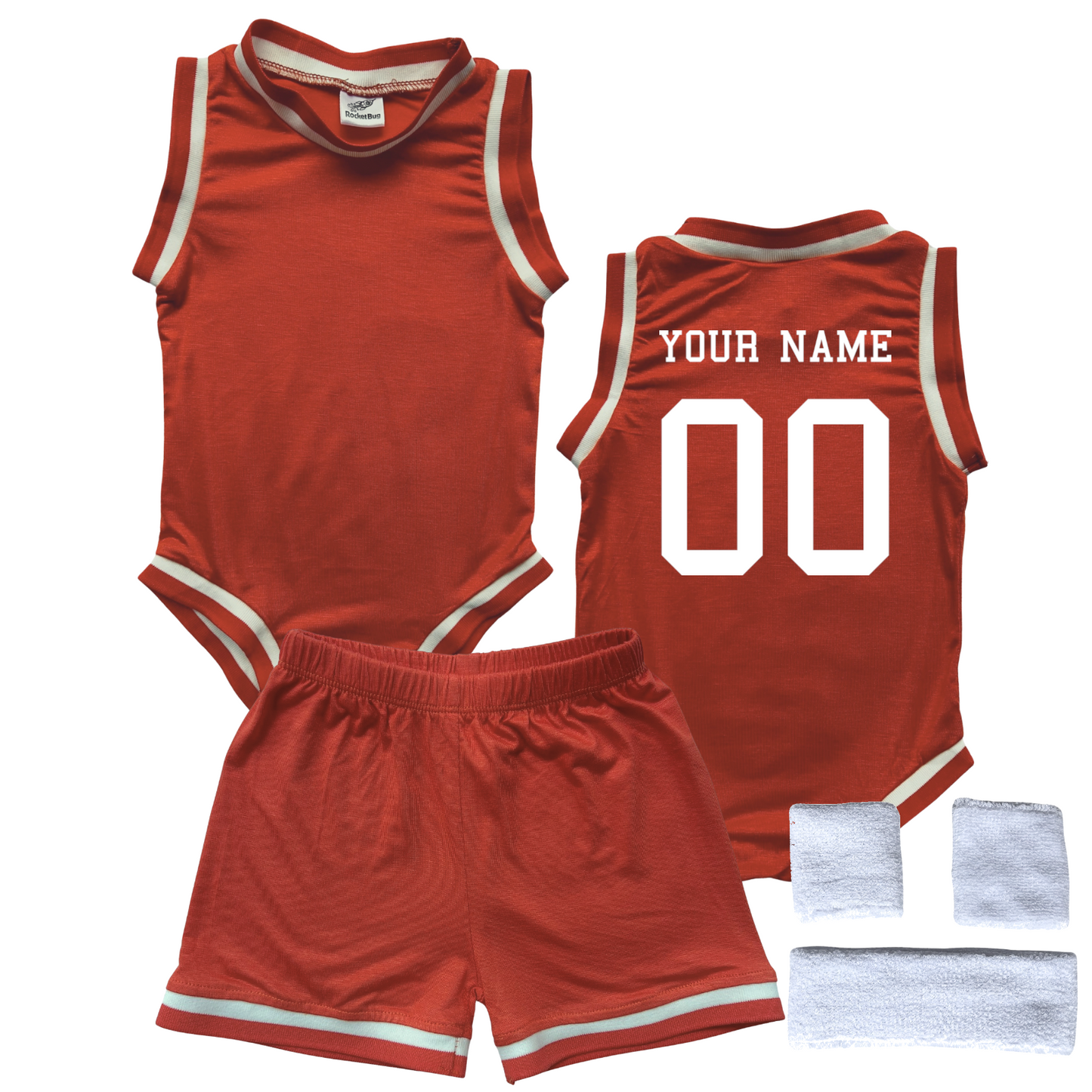 Personalized Basketball Jersey Baby Bodysuit & Matching Shorts with Name & Number on BACK Only Orange Yes Include Sweatband Set