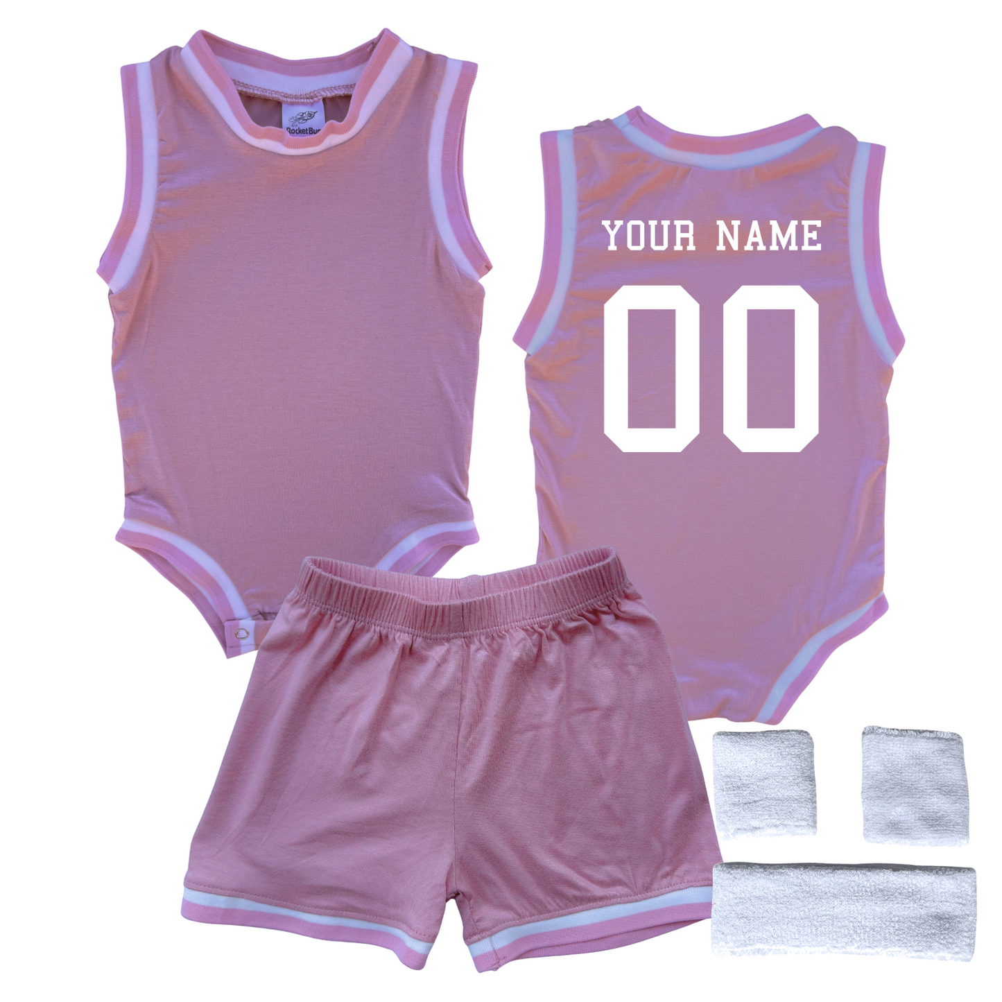 Personalized Basketball Jersey Baby Bodysuit & Matching Shorts with Name & Number on BACK Only Pink Yes Include Sweatband Set