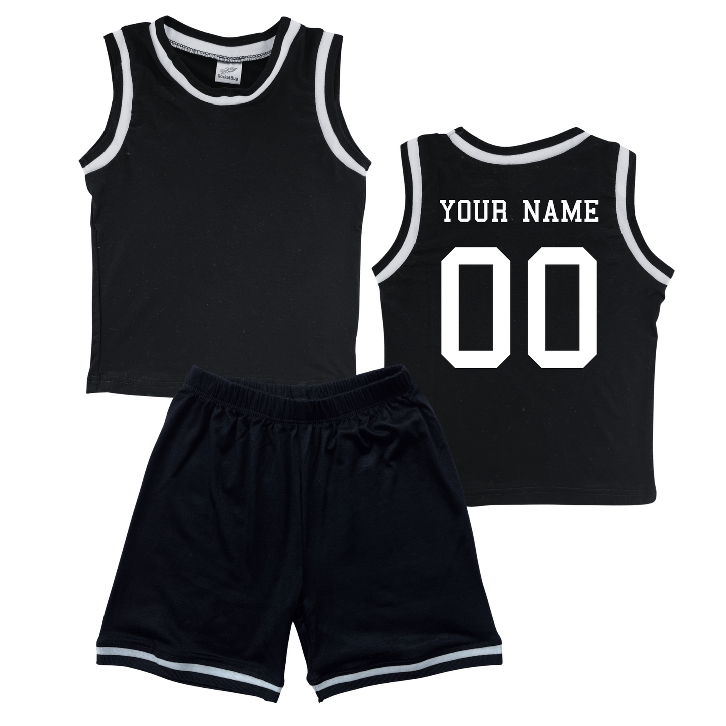 Personalized Sleeveless Basketball Jersey & Shorts Set for Toddlers- Personalized with Name and Number (Back) & (Front) Blank Black No Sweatband Set