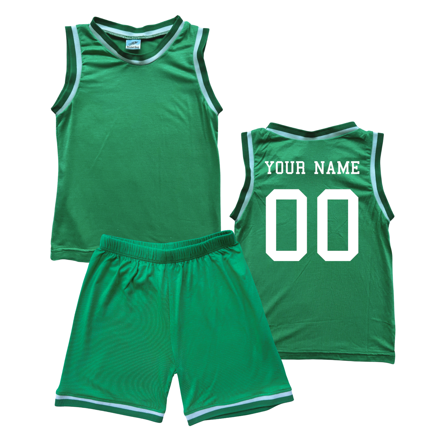 Personalized Sleeveless Basketball Jersey & Shorts Set for Toddlers- Personalized with Name and Number (Back) & (Front) Blank Green No Sweatband Set