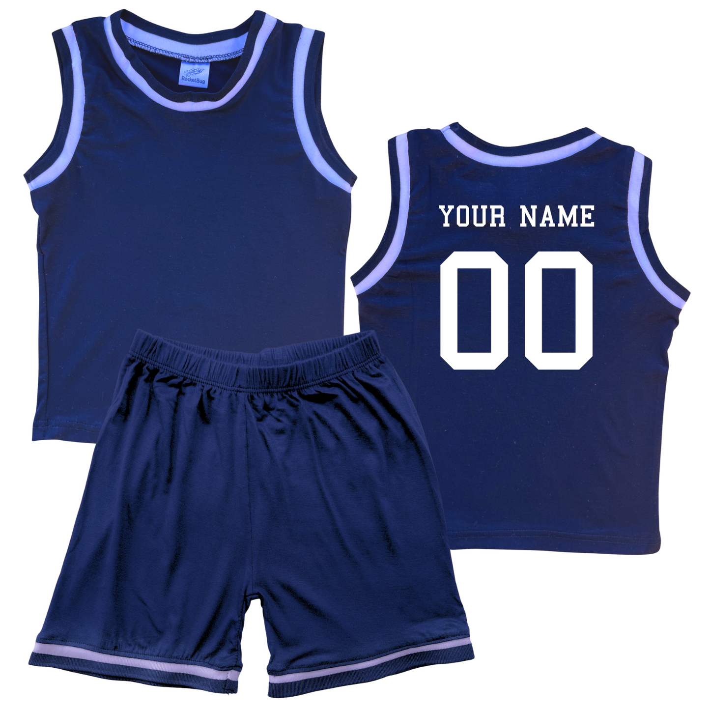 Personalized Sleeveless Basketball Jersey & Shorts Set for Toddlers- Personalized with Name and Number (Back) & (Front) Blank Navy No Sweatband Set