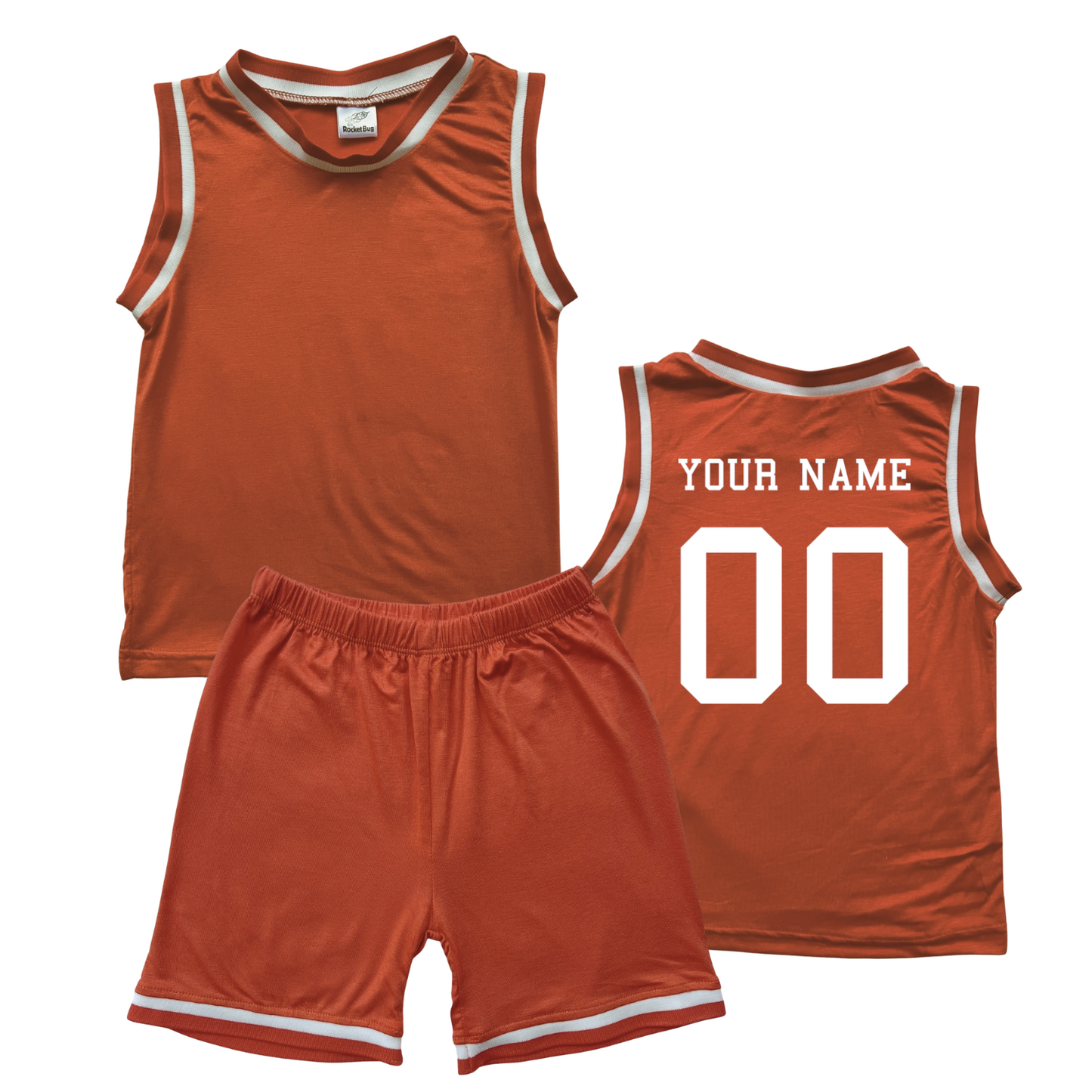 Personalized Sleeveless Basketball Jersey & Shorts Set for Toddlers- Personalized with Name and Number (Back) & (Front) Blank Orange No Sweatband Set