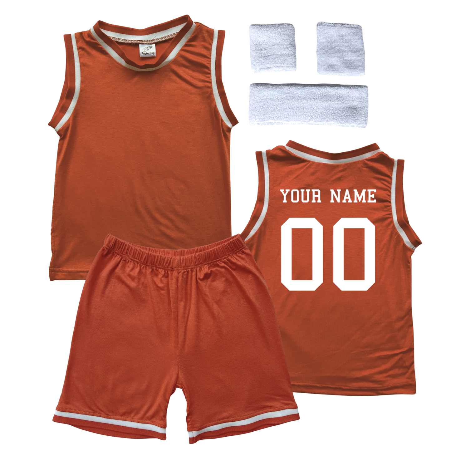 Personalized Sleeveless Basketball Jersey & Shorts Set for Toddlers- Personalized with Name and Number (Back) & (Front) Blank Orange Yes Include Sweatband Set