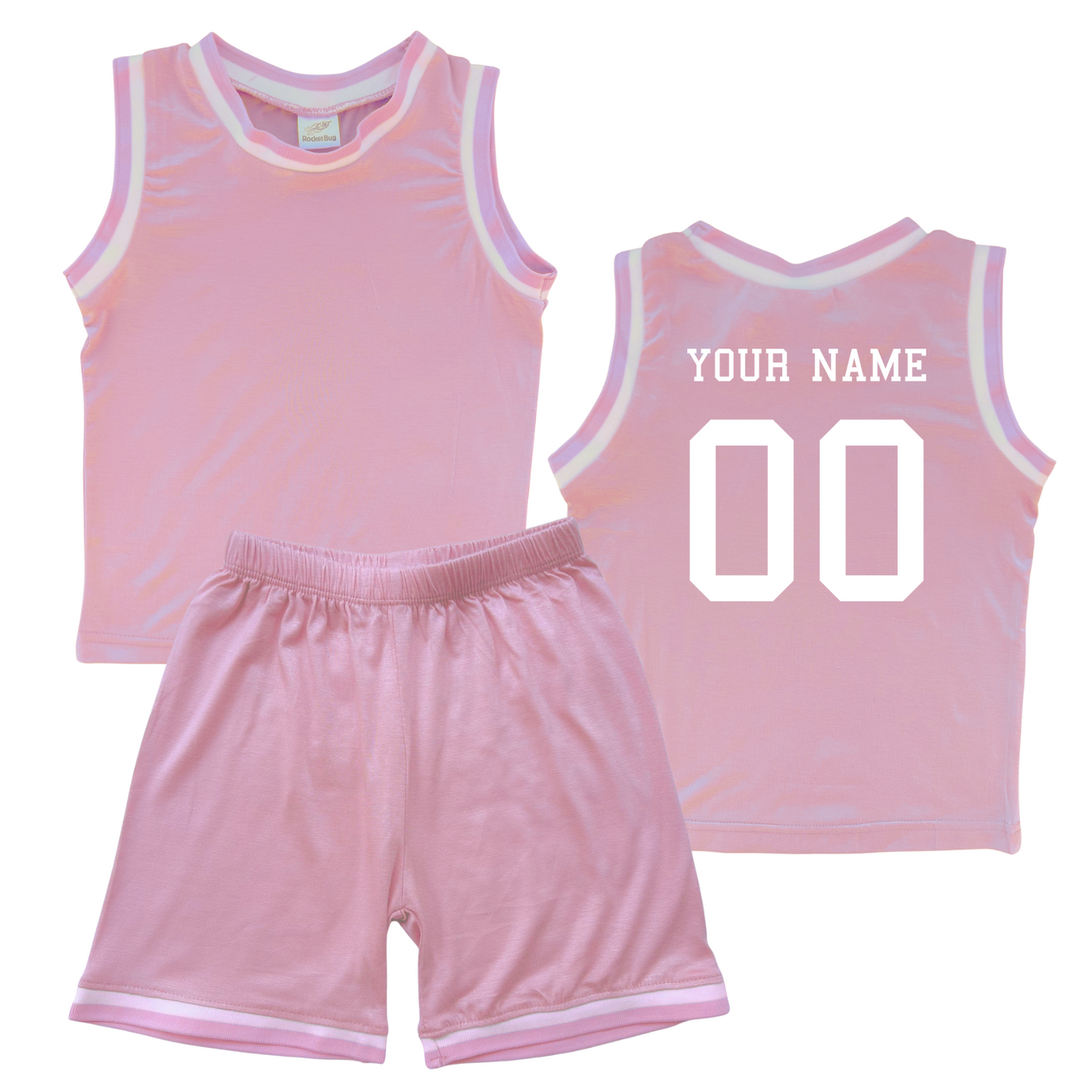 Personalized Sleeveless Basketball Jersey & Shorts Set for Toddlers- Personalized with Name and Number (Back) & (Front) Blank Pink No Sweatband Set