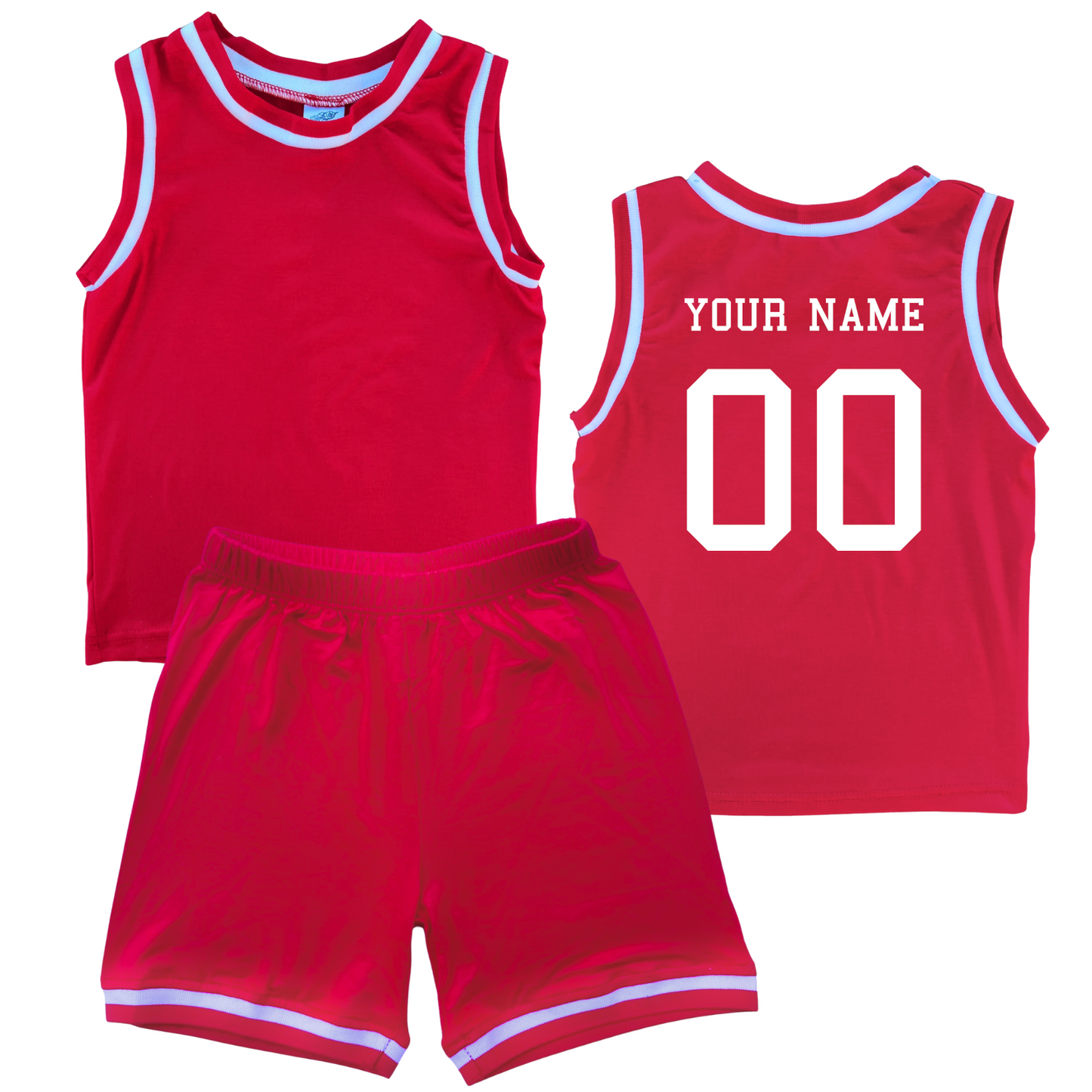 Personalized Sleeveless Basketball Jersey & Shorts Set for Toddlers- Personalized with Name and Number (Back) & (Front) Blank Red No Sweatband Set