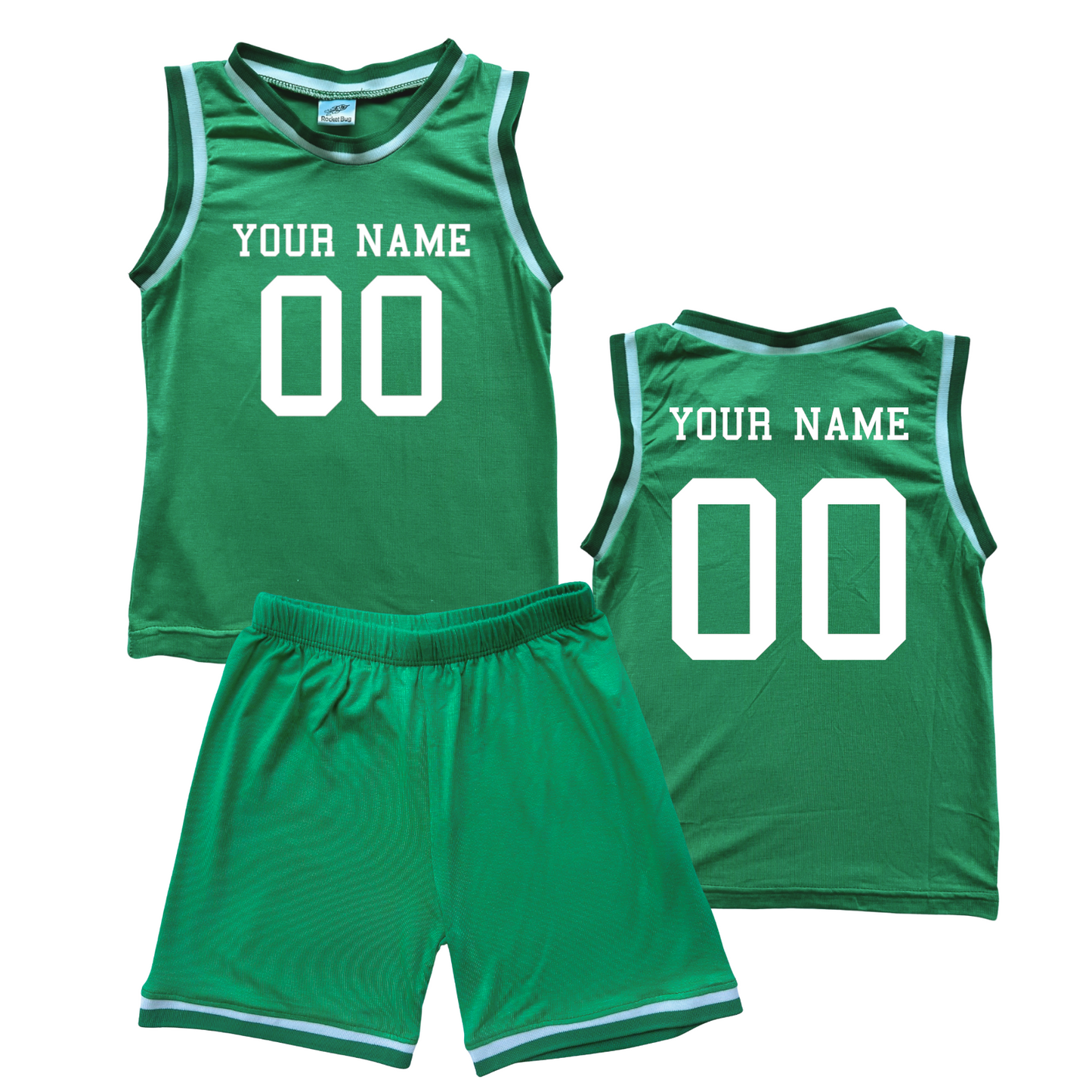 Personalized Sleeveless Basketball Jersey & Shorts Set for Toddlers- Personalized with Name and Number (Front & Back) Green No Sweatband Set
