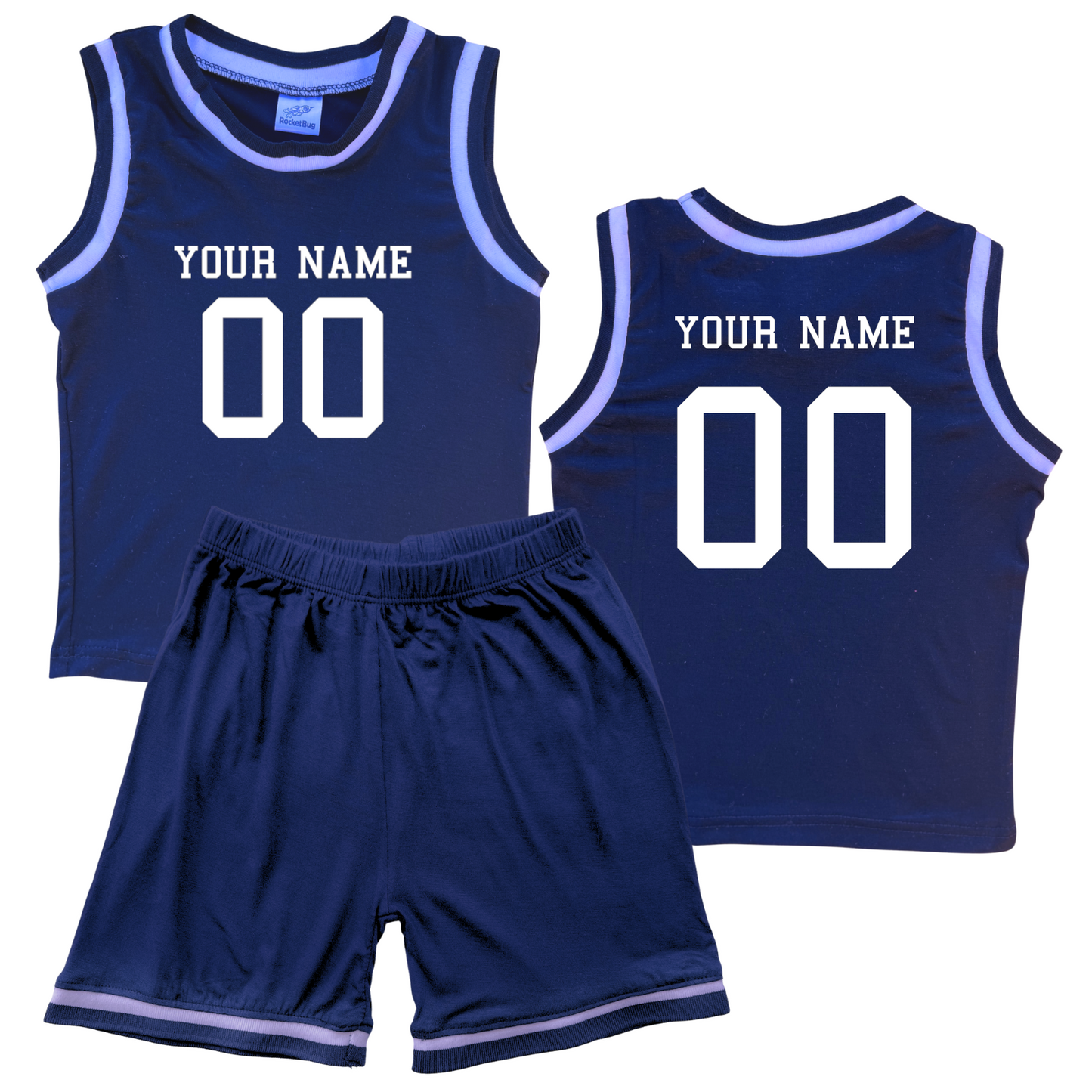 Personalized Sleeveless Basketball Jersey & Shorts Set for Toddlers- Personalized with Name and Number (Front & Back) Navy No Sweatband Set
