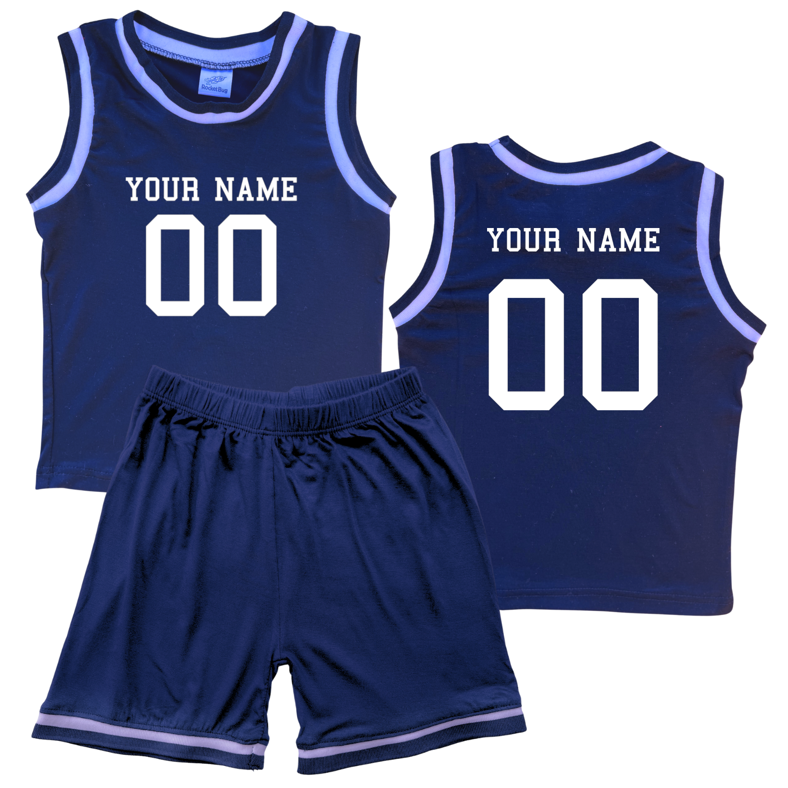 Personalized Sleeveless Basketball Jersey & Shorts Set for Toddlers- Personalized with Name and Number (Front & Back) Navy No Sweatband Set