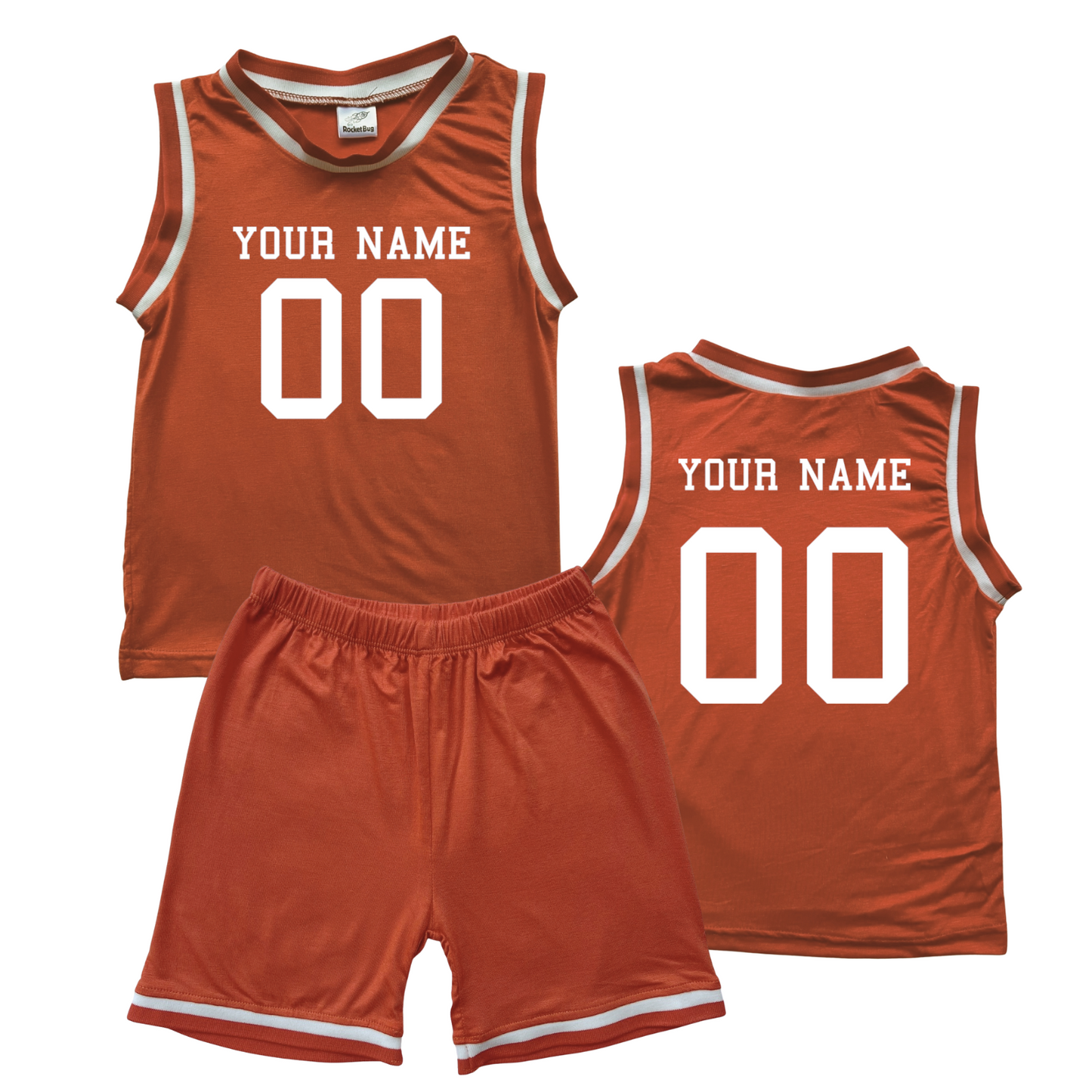 Personalized Sleeveless Basketball Jersey & Shorts Set for Toddlers- Personalized with Name and Number (Front & Back) Orange No Sweatband Set