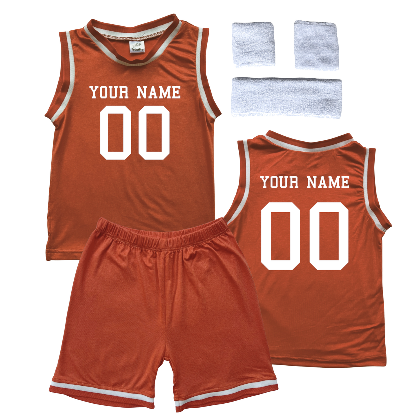 Personalized Sleeveless Basketball Jersey & Shorts Set for Toddlers- Personalized with Name and Number (Front & Back) Orange Yes Include Sweatband Set