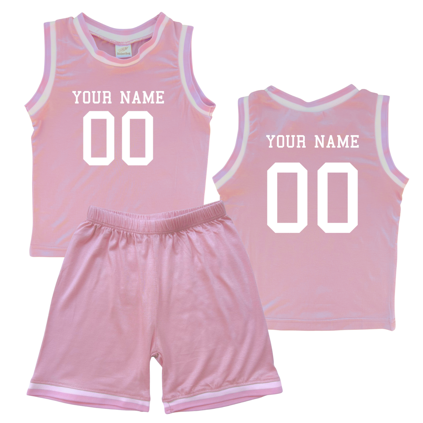 Personalized Sleeveless Basketball Jersey & Shorts Set for Toddlers- Personalized with Name and Number (Front & Back) Pink No Sweatband Set