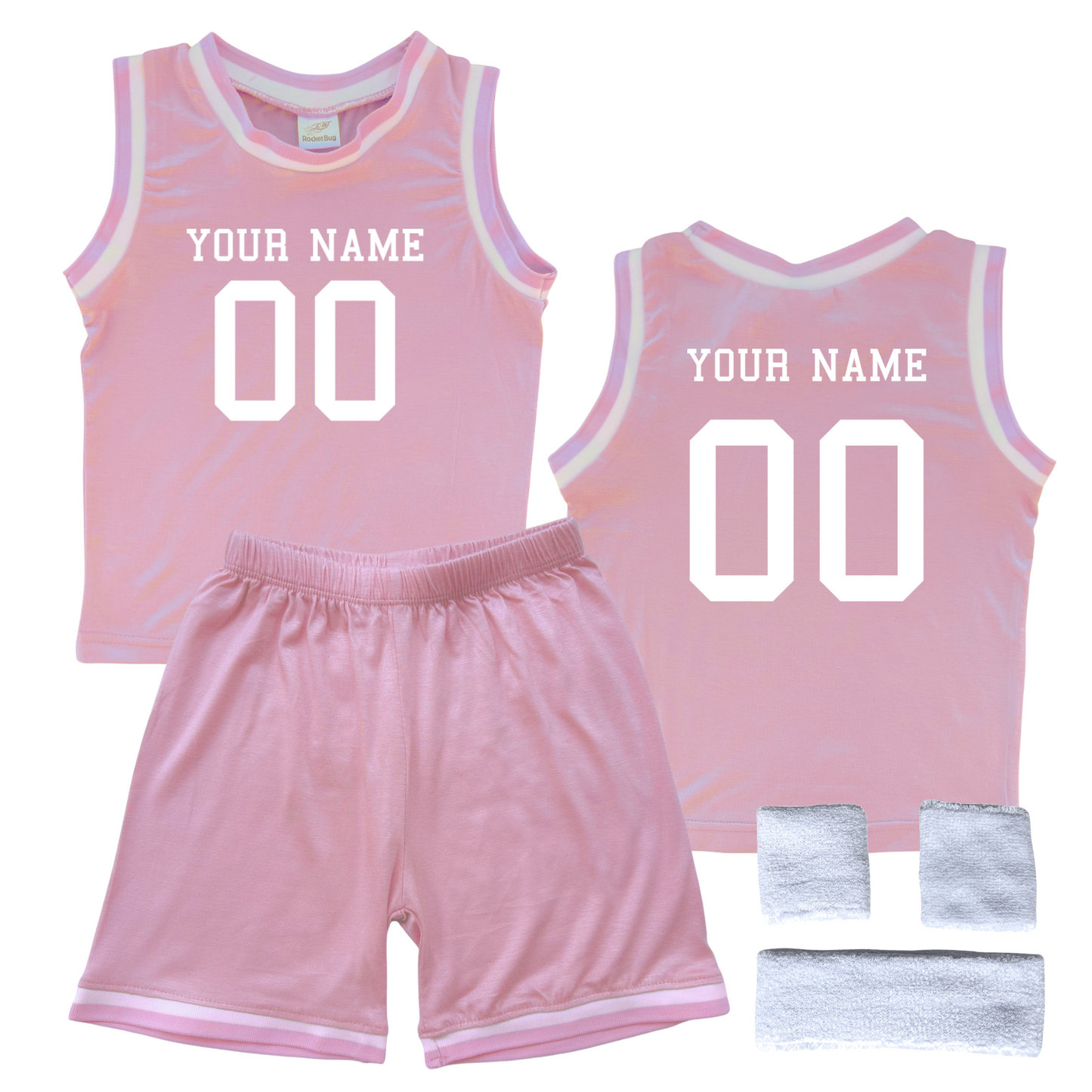 Personalized Sleeveless Basketball Jersey & Shorts Set for Toddlers- Personalized with Name and Number (Front & Back) Pink Yes Include Sweatband Set