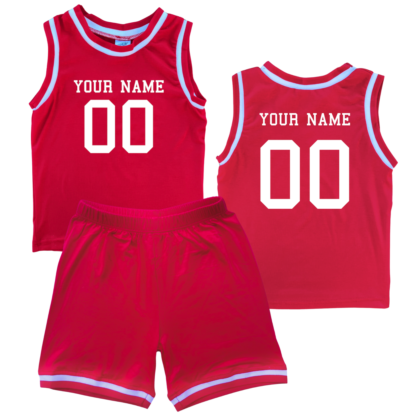 Personalized Sleeveless Basketball Jersey & Shorts Set for Toddlers- Personalized with Name and Number (Front & Back) Red No Sweatband Set