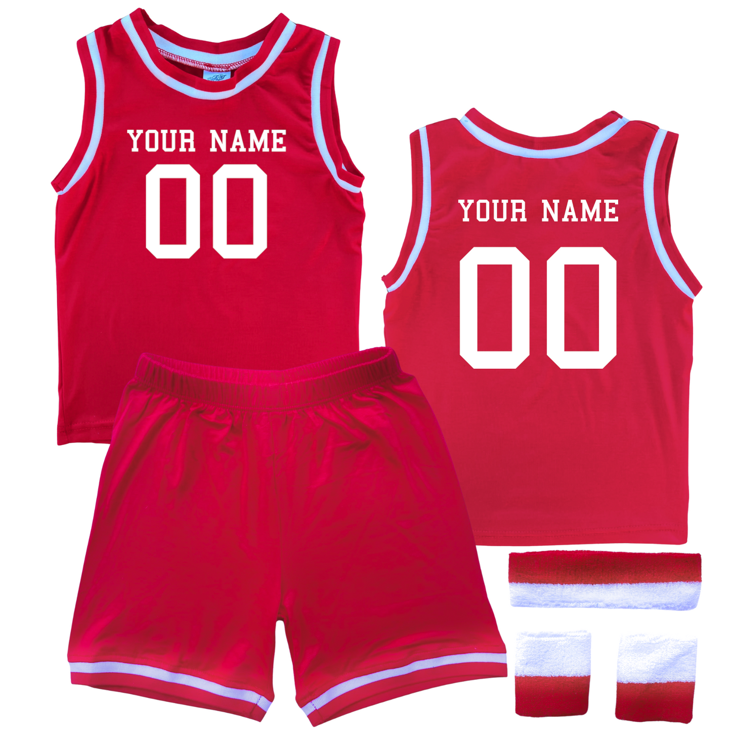 Personalized Sleeveless Basketball Jersey & Shorts Set for Toddlers- Personalized with Name and Number (Front & Back) Red Yes Include Sweatband Set