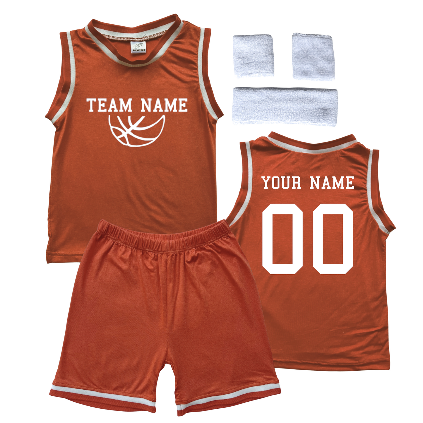 Personalized Sleeveless Basketball Jersey & Shorts Set for Toddlers- Personalized with Name and Number (Back) & Team Name (Front) Orange Yes Include Sweatband Set