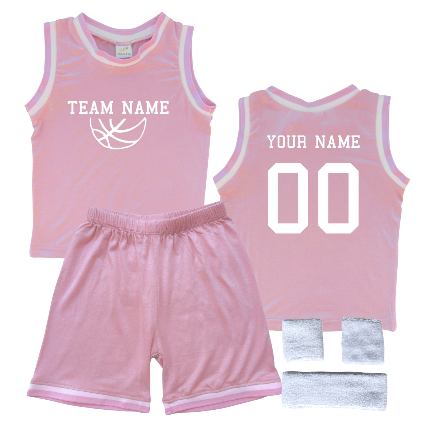 Personalized Sleeveless Basketball Jersey & Shorts Set for Toddlers- Personalized with Name and Number (Back) & Team Name (Front) Pink Yes Include Sweatband Set