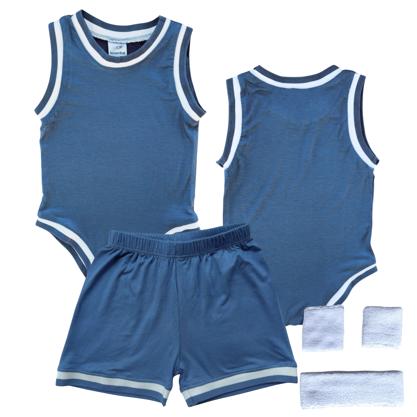 Blank Basketball Jersey Baby Bodysuit & Matching Shorts Blue Yes Include Sweatband Set
