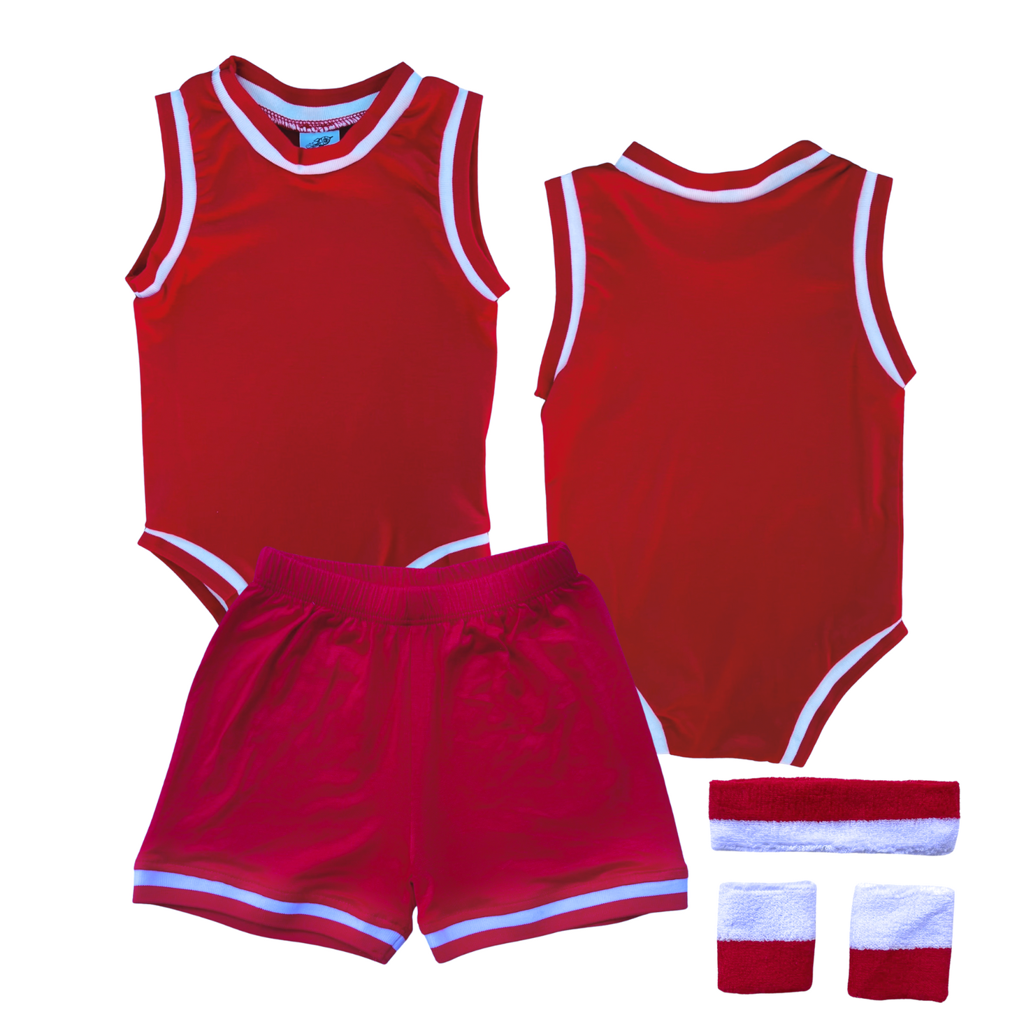 Blank Basketball Jersey Baby Bodysuit & Matching Shorts Red Yes Include Sweatband Set