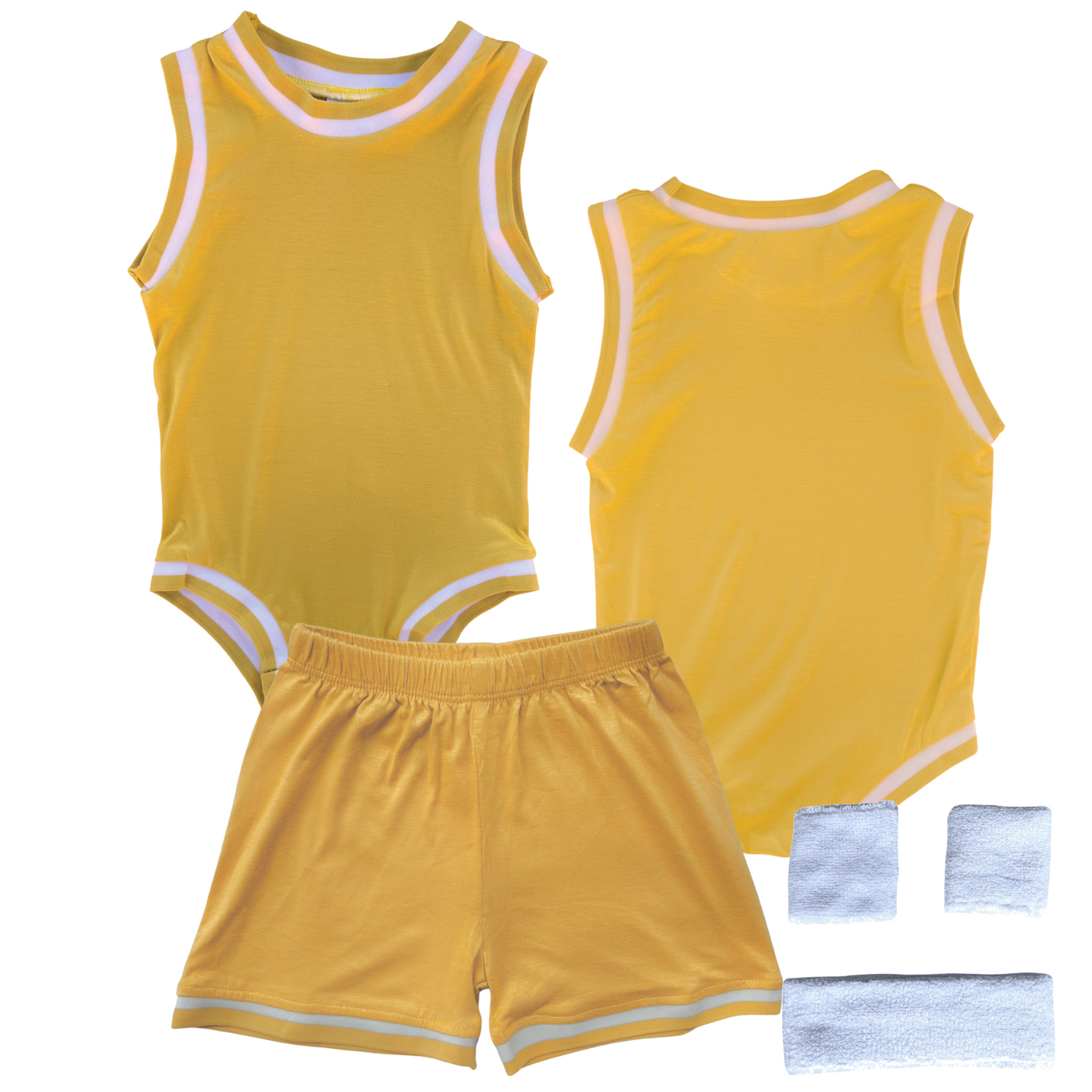 Blank Basketball Jersey Baby Bodysuit & Matching Shorts Gold Yes Include Sweatband Set
