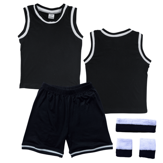 Blank Sleeveless Basketball Jersey & Shorts Set for Toddlers Black Yes Include Sweatband Set