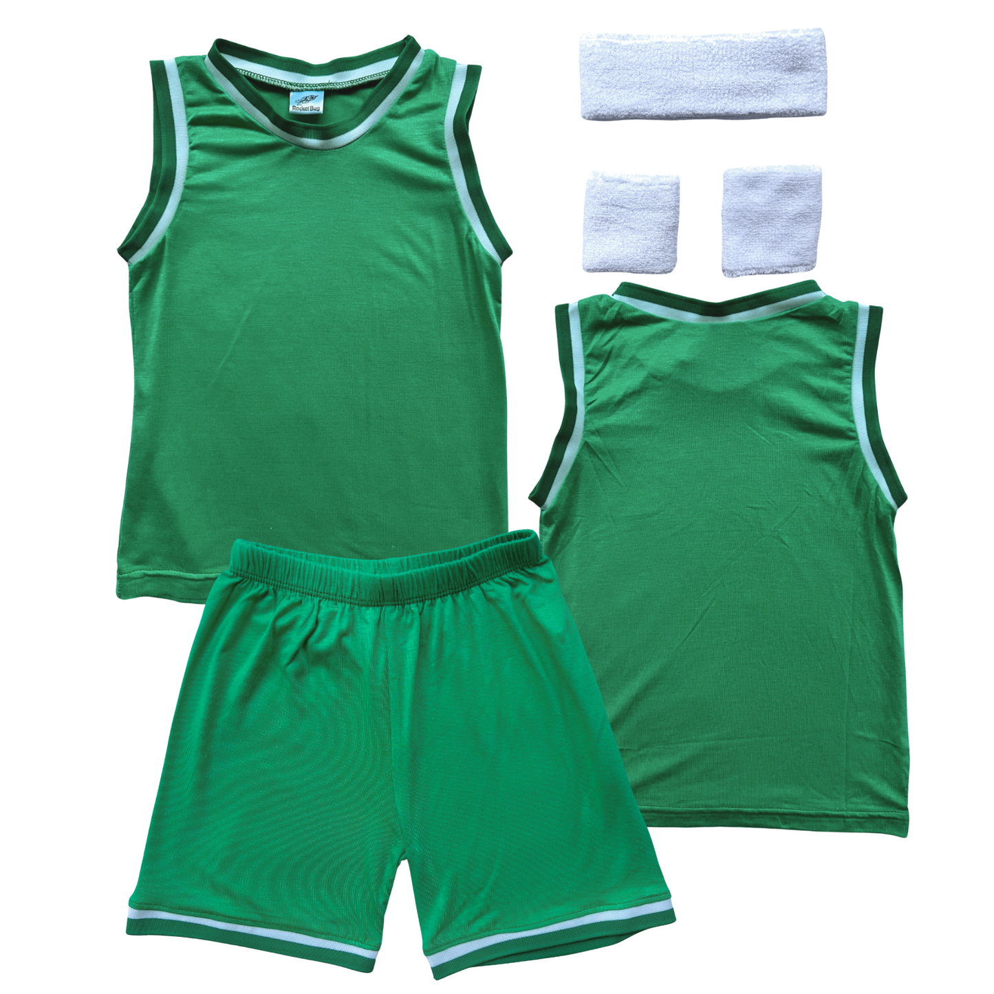 Blank Sleeveless Basketball Jersey & Shorts Set for Toddlers Green