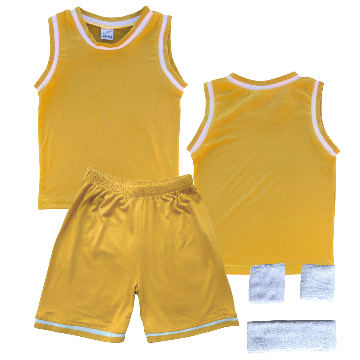 Blank Sleeveless Basketball Jersey & Shorts Set for Toddlers Gold