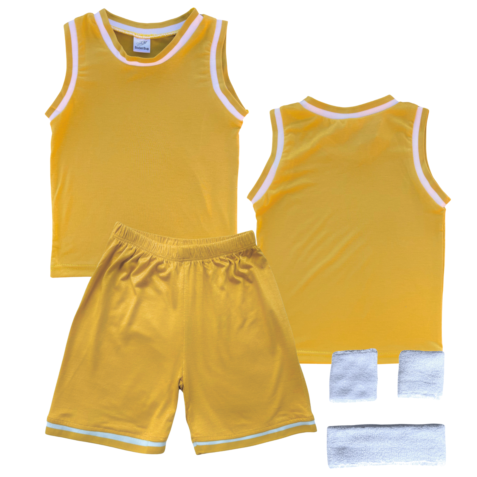 Blank Sleeveless Basketball Jersey & Shorts Set for Toddlers Gold