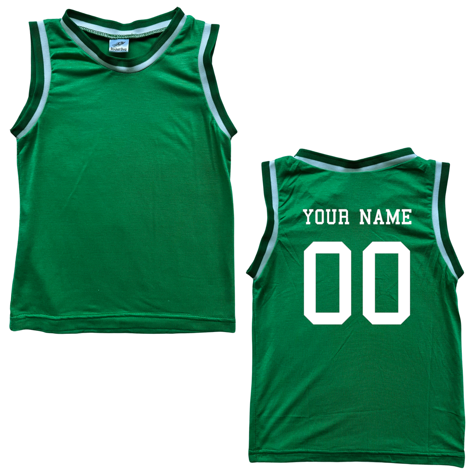 Personalized Sleeveless Basketball Jersey for Toddlers- Personalized with Name and Number (Back Only) Green