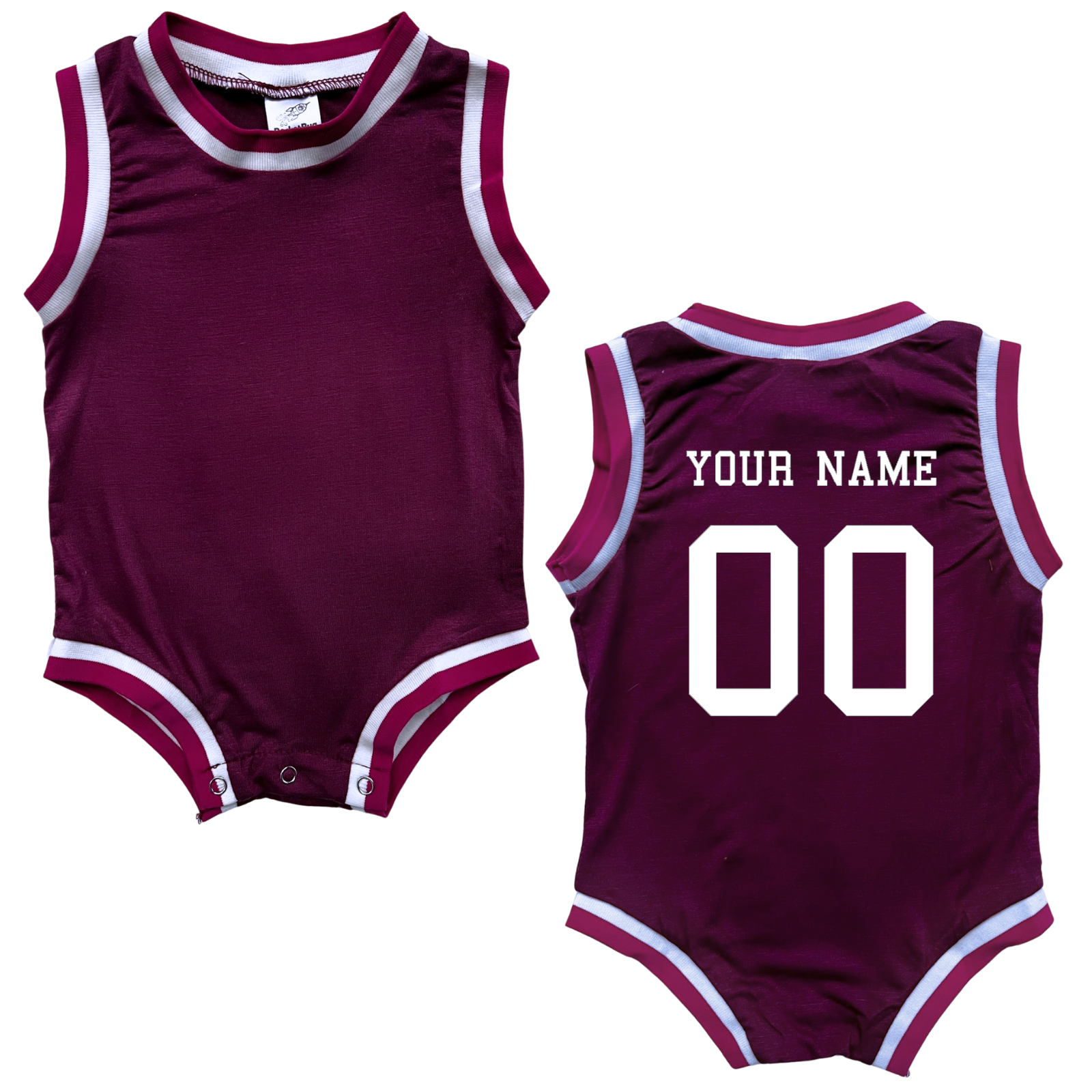 Personalized Sleeveless Basketball Jersey- Personalized with Name and Number (Back Only) Burgundy with Pink Stripes