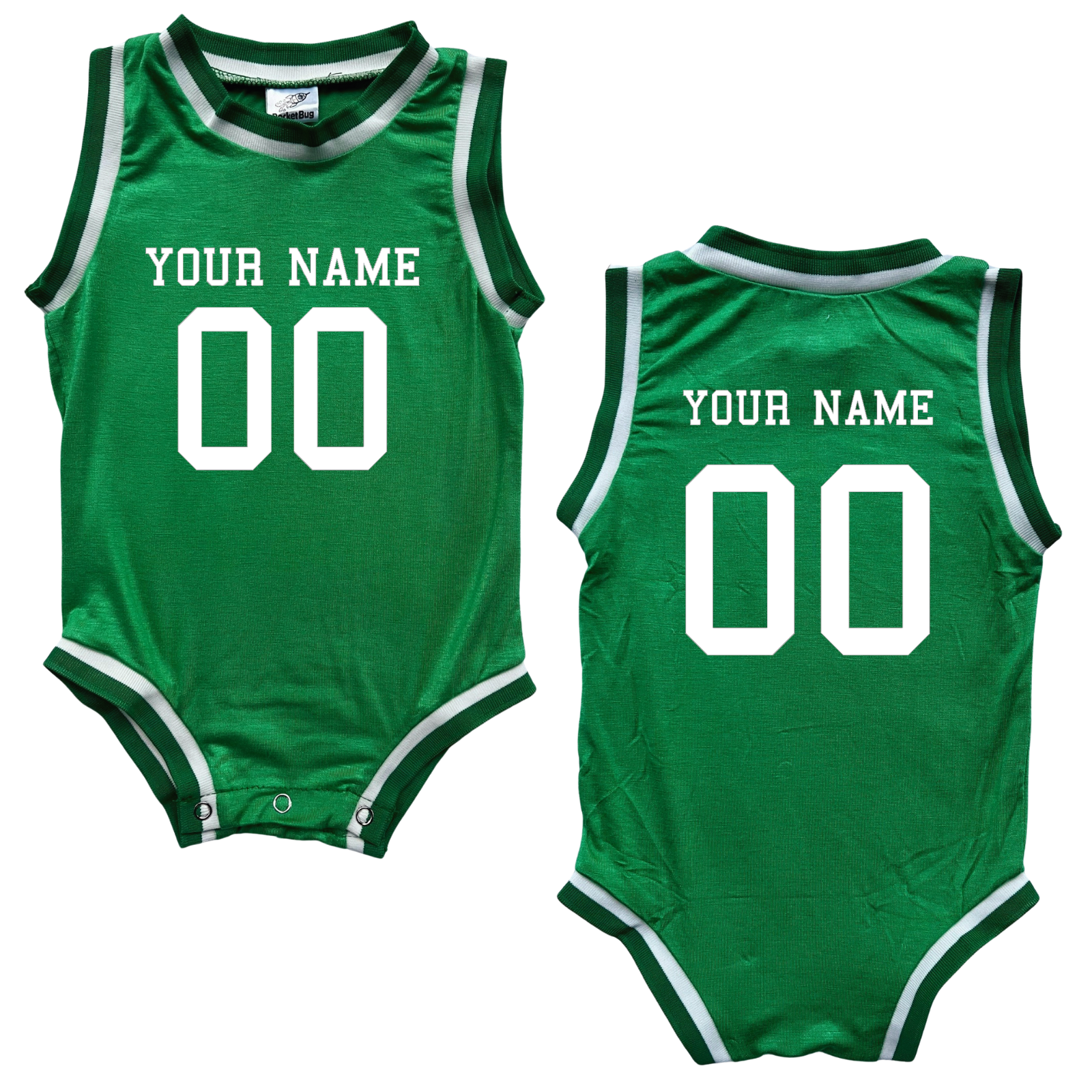 Personalized Sleeveless Basketball Jersey for Babies - Personalized with Name and Number (Front & Back) Green