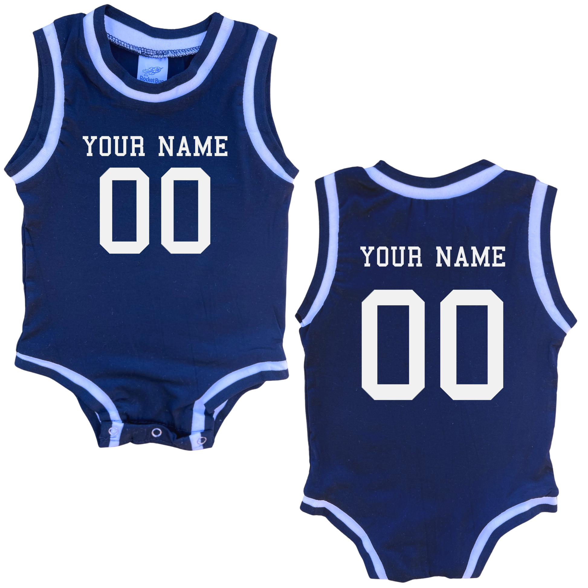 Personalized Sleeveless Basketball Jersey for Babies - Personalized with Name and Number (Front & Back) Navy