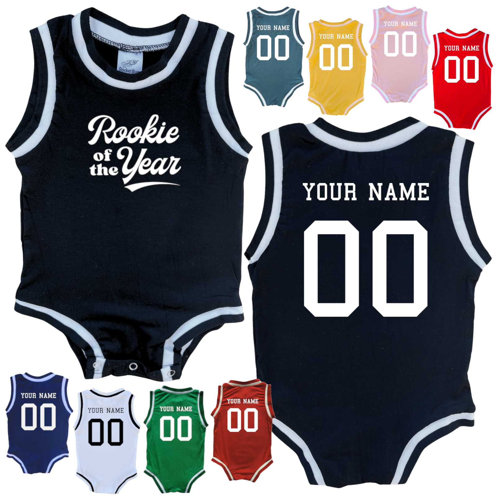 Personalized Rookie of the Year Basketball Jersey Baby Bodysuit Personalized with Name and Number