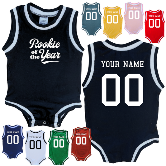 Personalized Rookie of the Year Basketball Jersey Baby Bodysuit Personalized with Name and Number