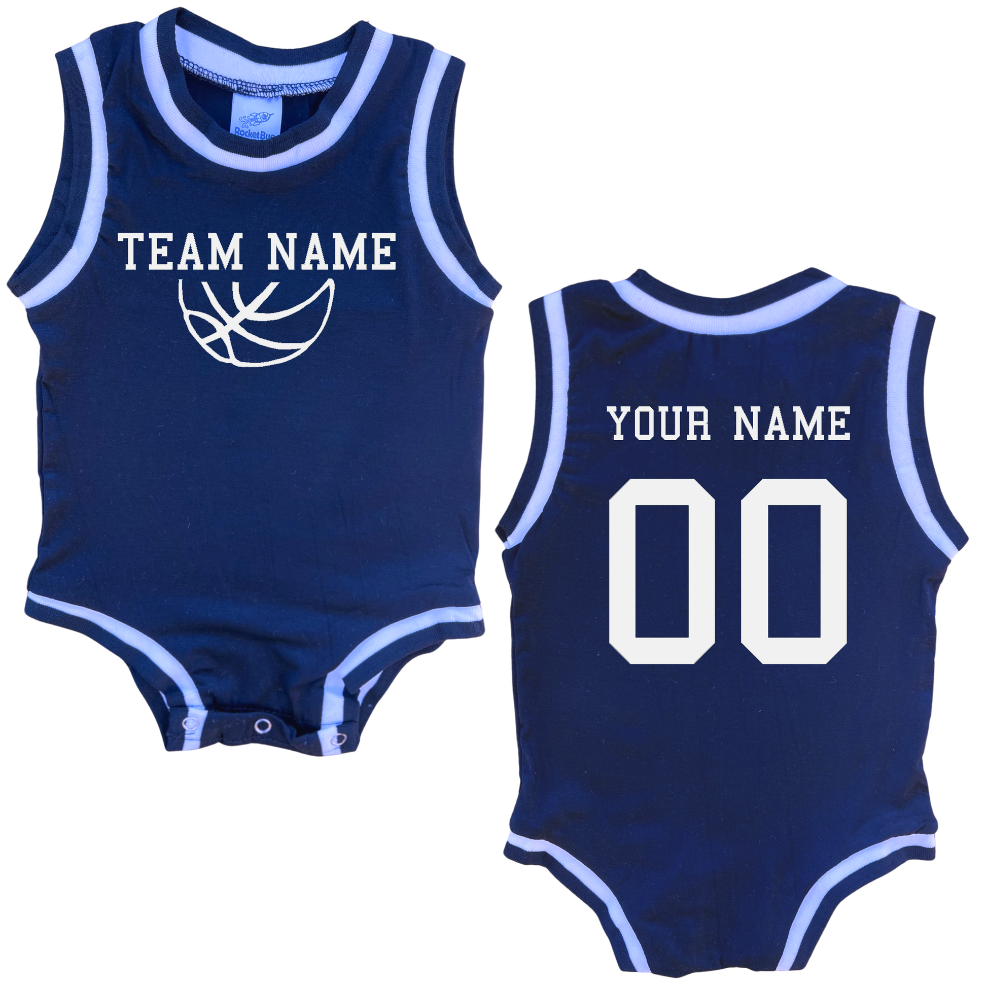 Personalized TEAM Basketball Jersey Baby Bodysuit Personalized with Name and Number (Front & Back) Navy