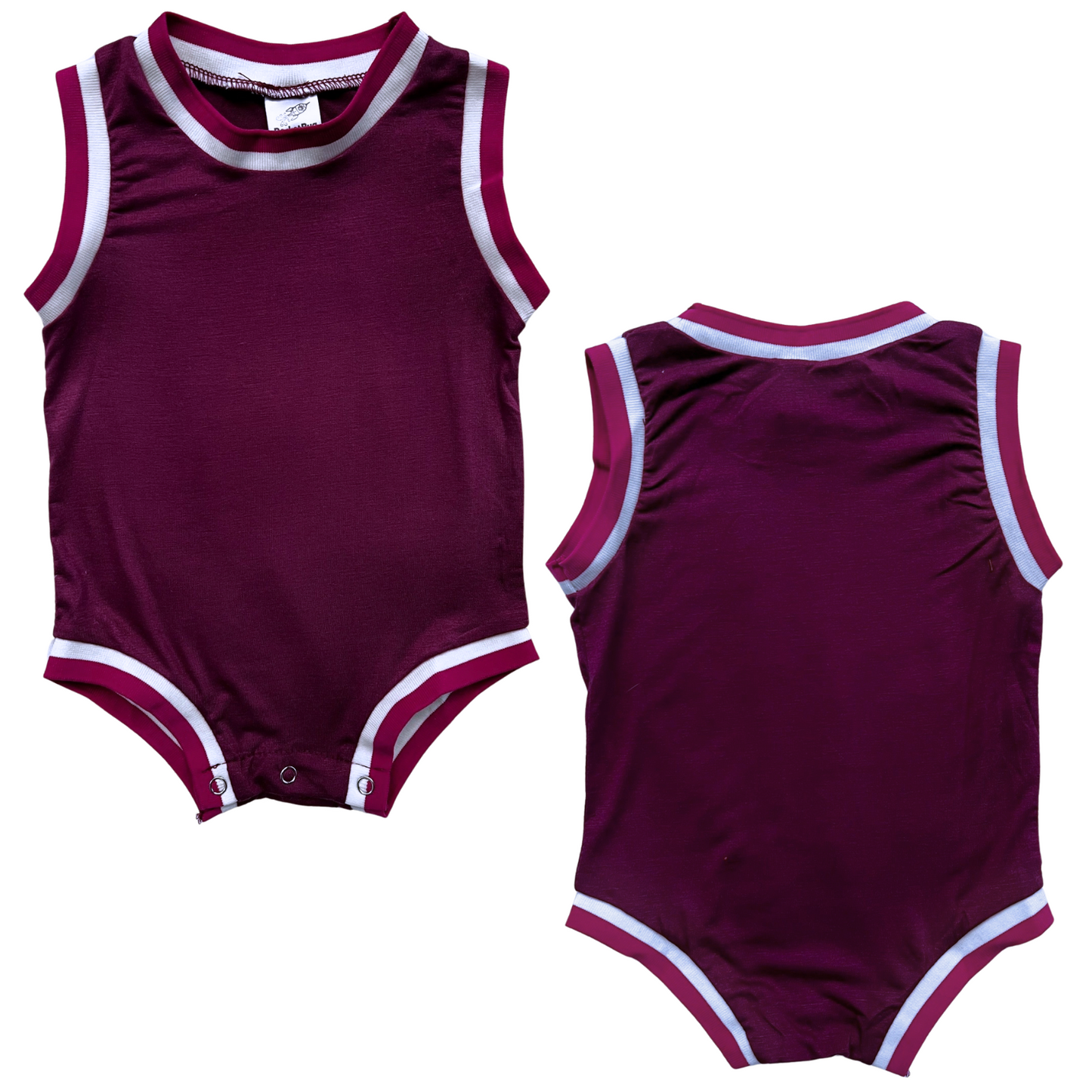 Blank Sleeveless Basketball Jersey for Babies Burgundy with Pink Trim