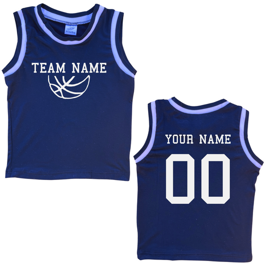 Personalized TEAM Basketball Jersey Baby Tee Personalized with Name and Number (Front & Back) Navy