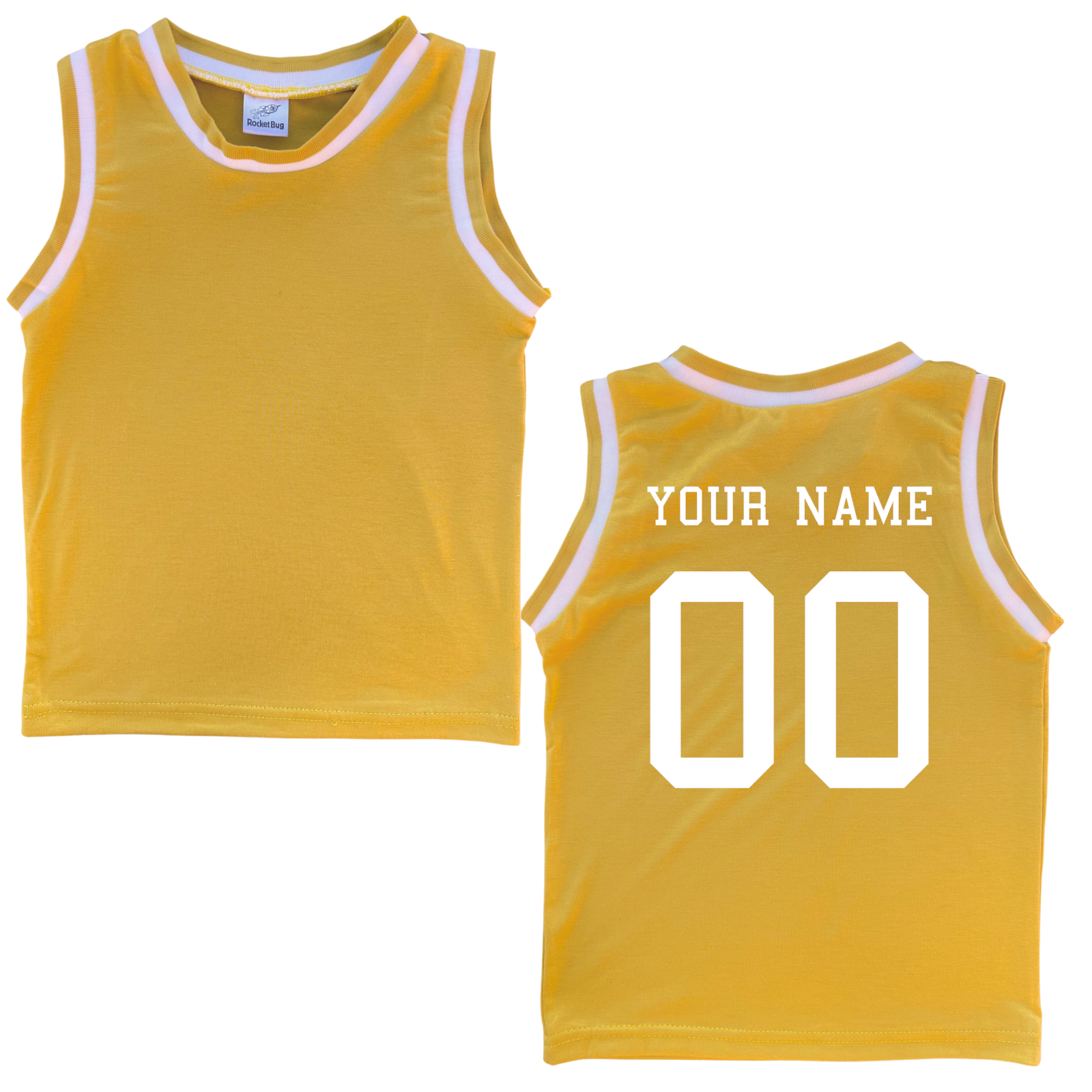 Personalized Sleeveless Basketball Jersey for Toddlers- Personalized with Name and Number (Back Only) Gold