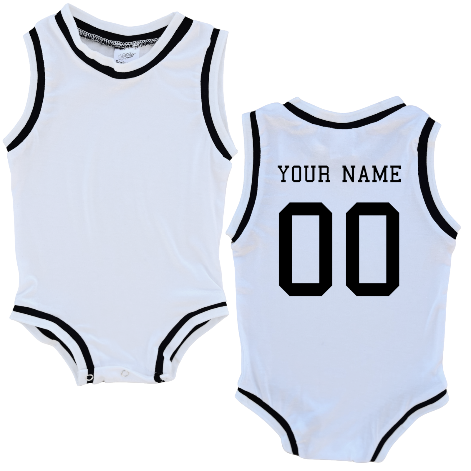 Personalized Sleeveless Basketball Jersey- Personalized with Name and Number (Back Only) White (Black Graphic)